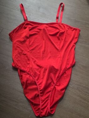 Sleek Red Women's Bodysuit with Thin Straps